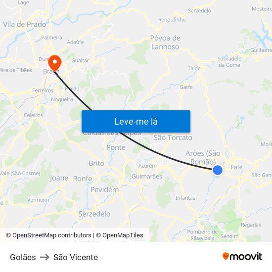 Golães to São Vicente map