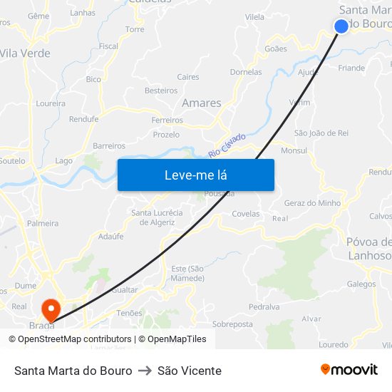 Santa Marta do Bouro to São Vicente map
