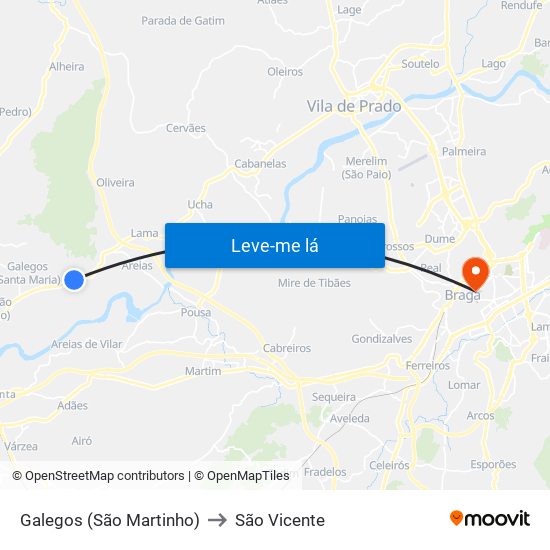 Galegos (São Martinho) to São Vicente map