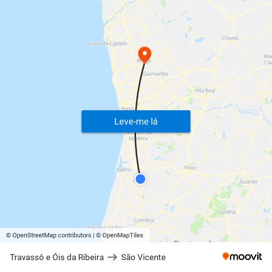 Travassô e Óis da Ribeira to São Vicente map