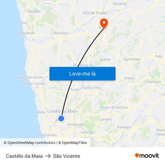 Castêlo da Maia to São Vicente map