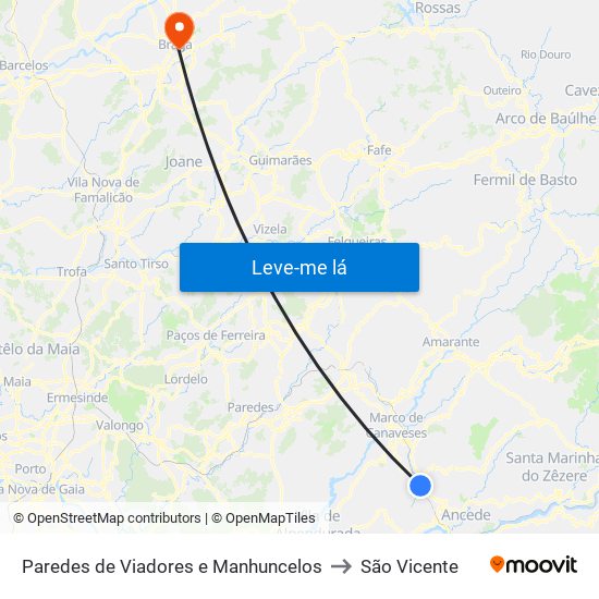 Paredes de Viadores e Manhuncelos to São Vicente map