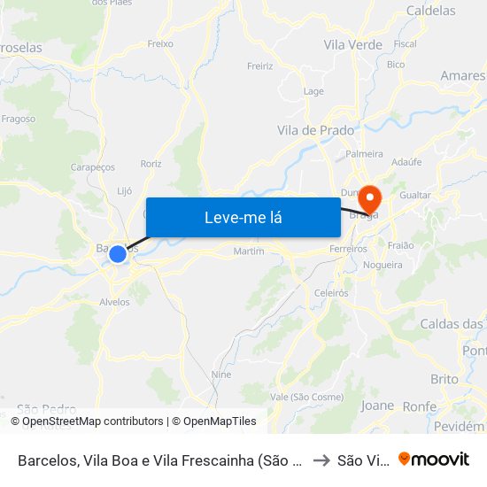 Barcelos, Vila Boa e Vila Frescainha (São Martinho e São Pedro) to São Vicente map