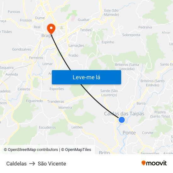 Caldelas to São Vicente map