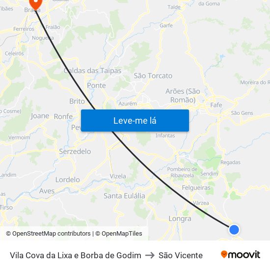 Vila Cova da Lixa e Borba de Godim to São Vicente map