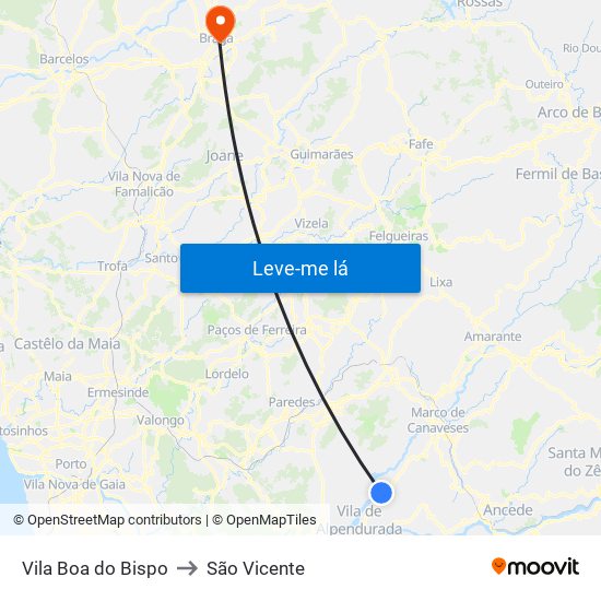 Vila Boa do Bispo to São Vicente map