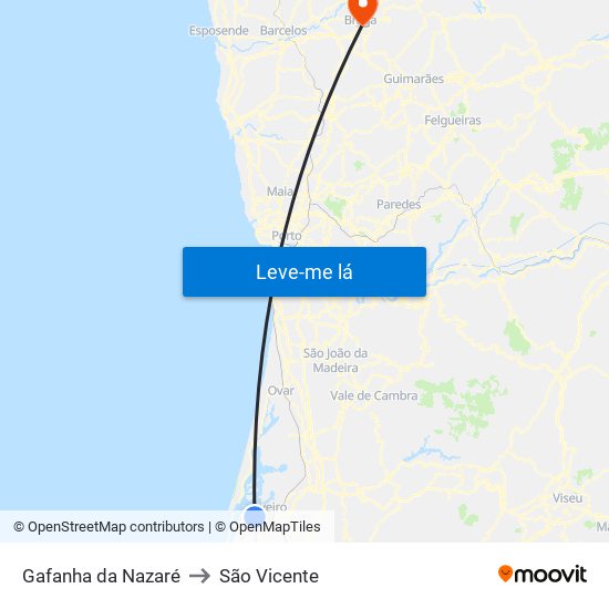 Gafanha da Nazaré to São Vicente map