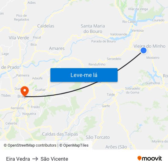 Eira Vedra to São Vicente map