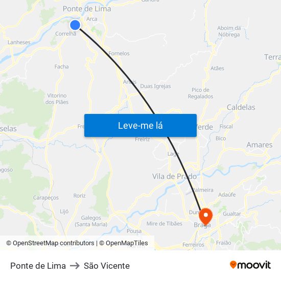 Ponte de Lima to São Vicente map