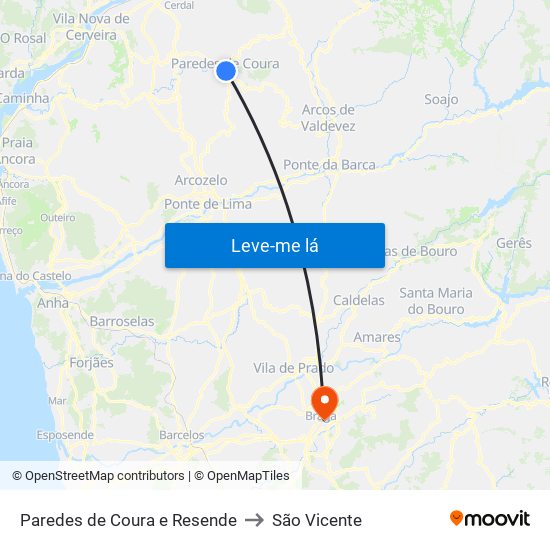 Paredes de Coura e Resende to São Vicente map