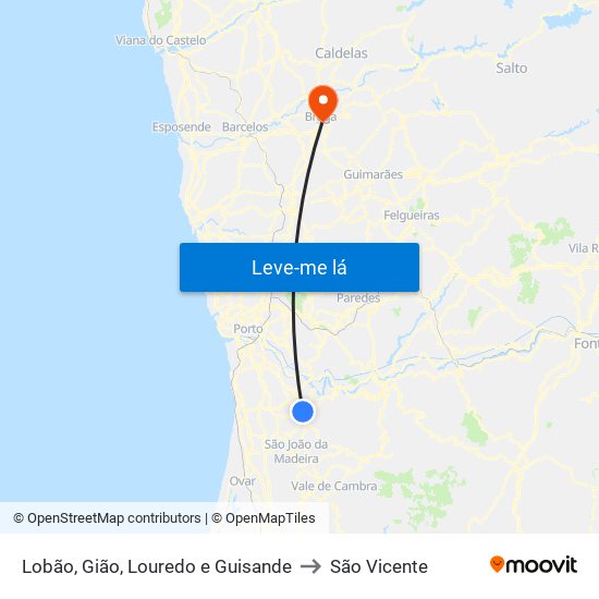 Lobão, Gião, Louredo e Guisande to São Vicente map