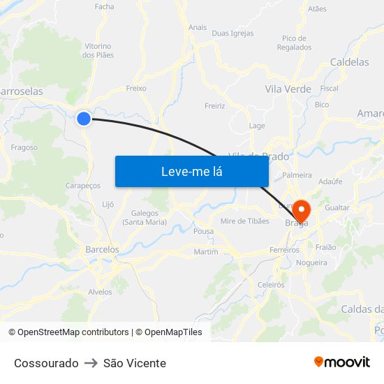 Cossourado to São Vicente map