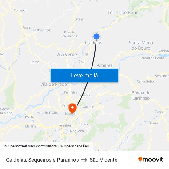 Caldelas, Sequeiros e Paranhos to São Vicente map
