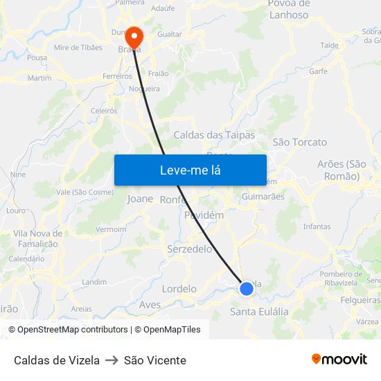 Caldas de Vizela to São Vicente map