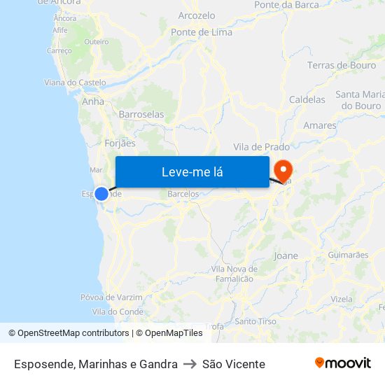 Esposende, Marinhas e Gandra to São Vicente map