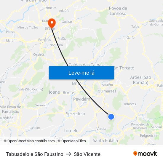 Tabuadelo e São Faustino to São Vicente map