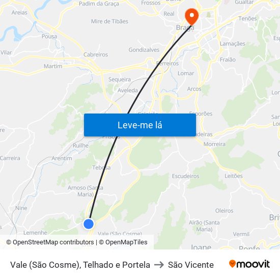 Vale (São Cosme), Telhado e Portela to São Vicente map