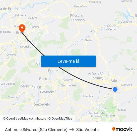 Antime e Silvares (São Clemente) to São Vicente map