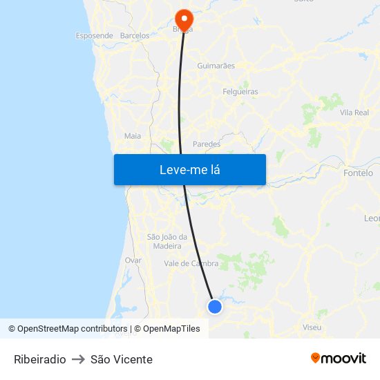 Ribeiradio to São Vicente map