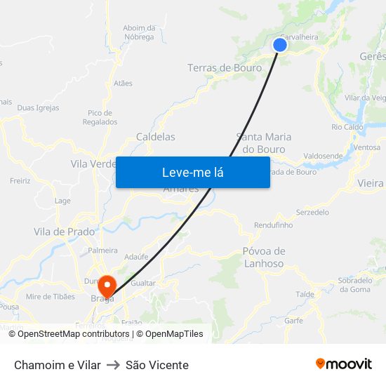 Chamoim e Vilar to São Vicente map
