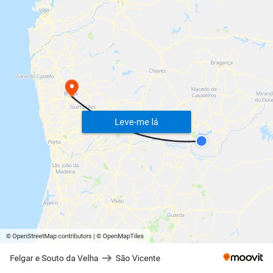 Felgar e Souto da Velha to São Vicente map