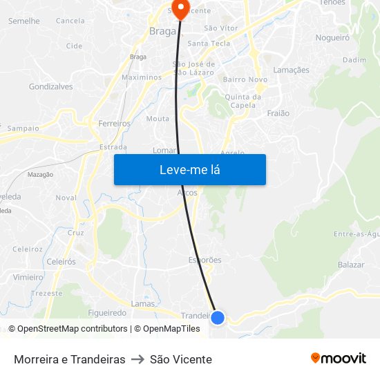 Morreira e Trandeiras to São Vicente map