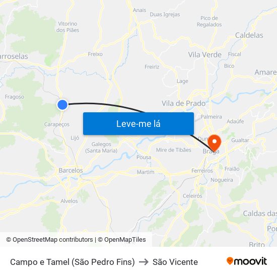 Campo e Tamel (São Pedro Fins) to São Vicente map