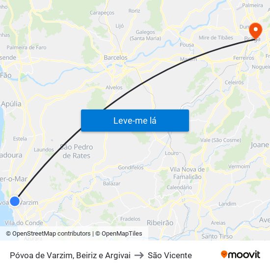 Póvoa de Varzim, Beiriz e Argivai to São Vicente map