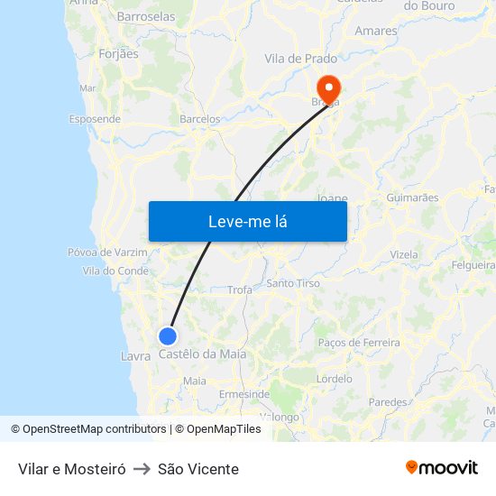 Vilar e Mosteiró to São Vicente map