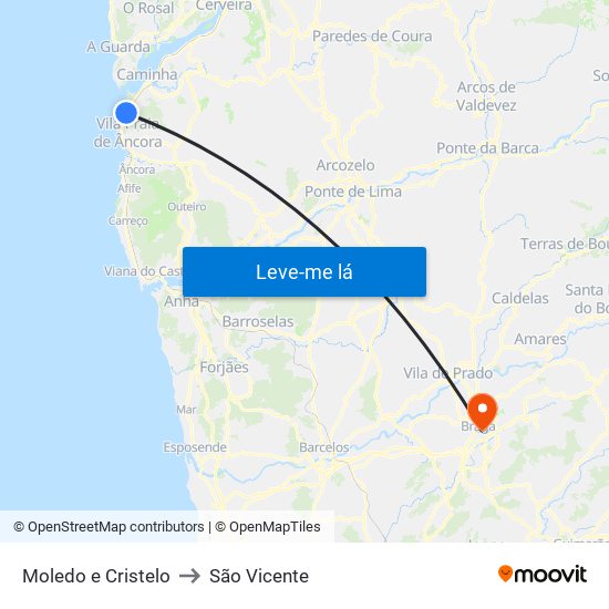 Moledo e Cristelo to São Vicente map