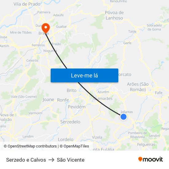 Serzedo e Calvos to São Vicente map