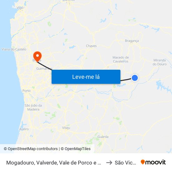 Mogadouro, Valverde, Vale de Porco e Vilar de Rei to São Vicente map