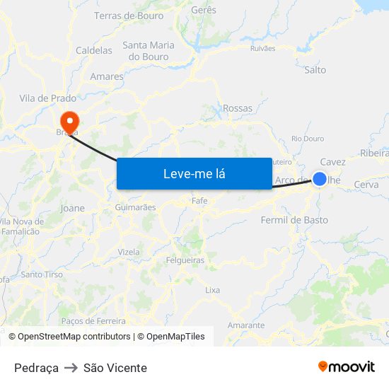 Pedraça to São Vicente map