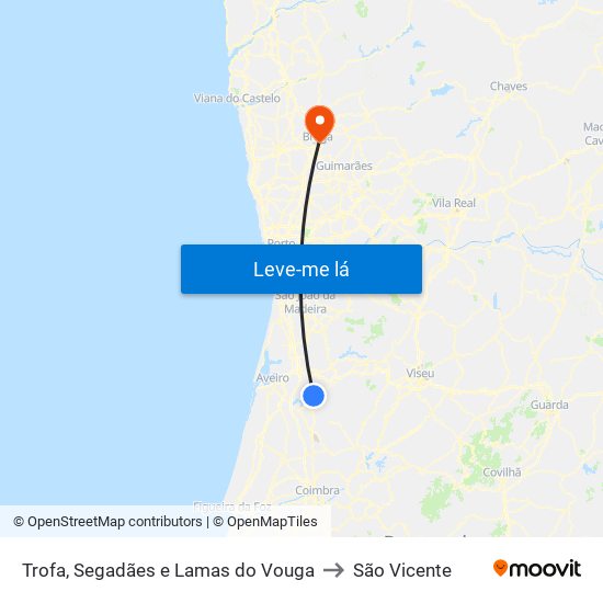 Trofa, Segadães e Lamas do Vouga to São Vicente map