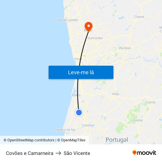 Covões e Camarneira to São Vicente map