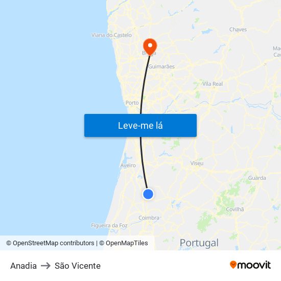 Anadia to São Vicente map