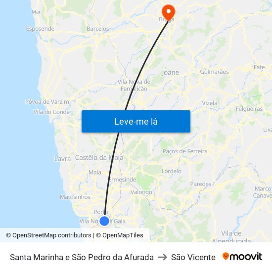 Santa Marinha e São Pedro da Afurada to São Vicente map