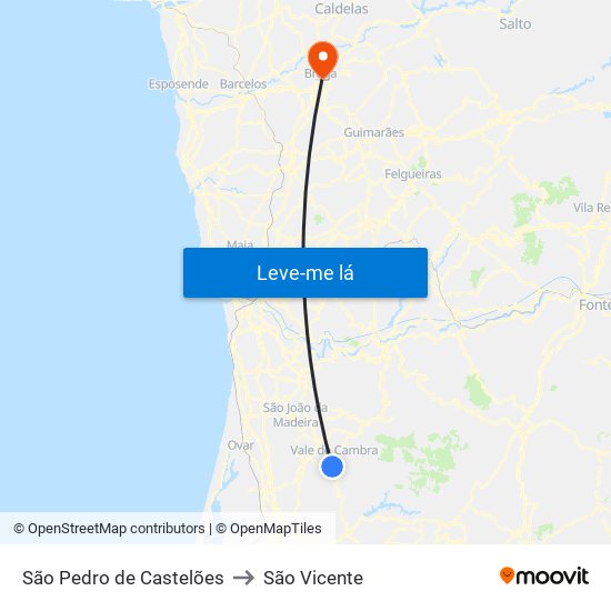 São Pedro de Castelões to São Vicente map