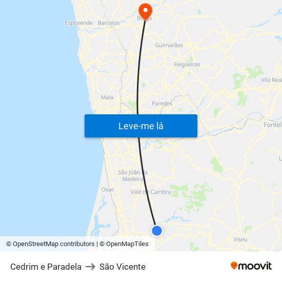 Cedrim e Paradela to São Vicente map