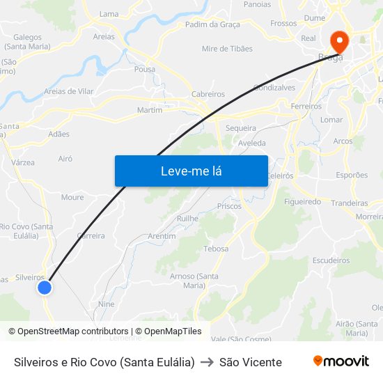 Silveiros e Rio Covo (Santa Eulália) to São Vicente map