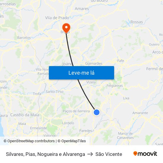 Silvares, Pias, Nogueira e Alvarenga to São Vicente map