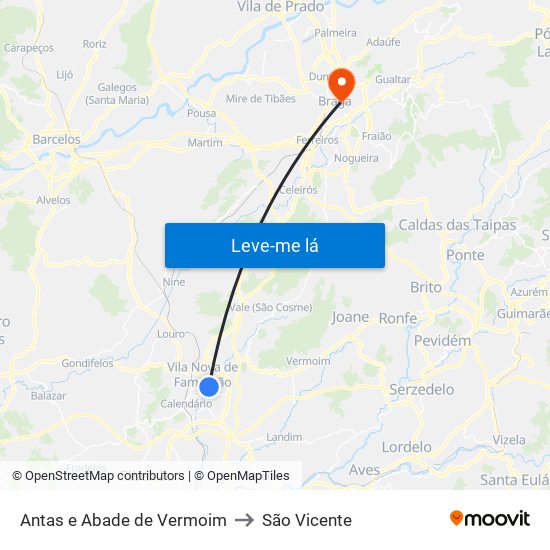 Antas e Abade de Vermoim to São Vicente map