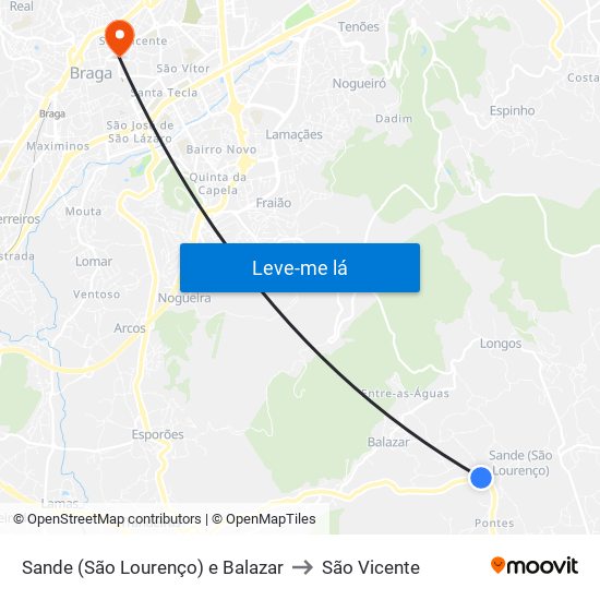 Sande (São Lourenço) e Balazar to São Vicente map