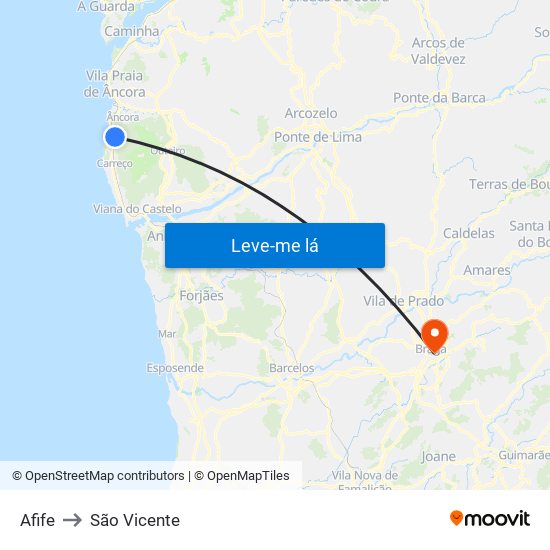 Afife to São Vicente map