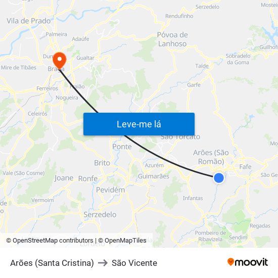 Arões (Santa Cristina) to São Vicente map
