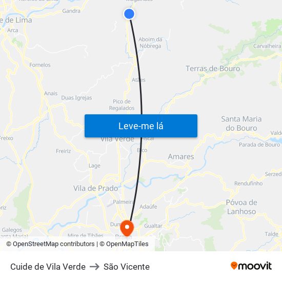 Cuide de Vila Verde to São Vicente map
