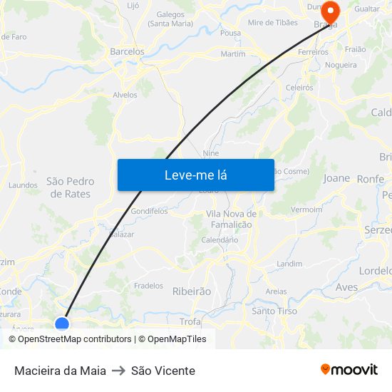 Macieira da Maia to São Vicente map