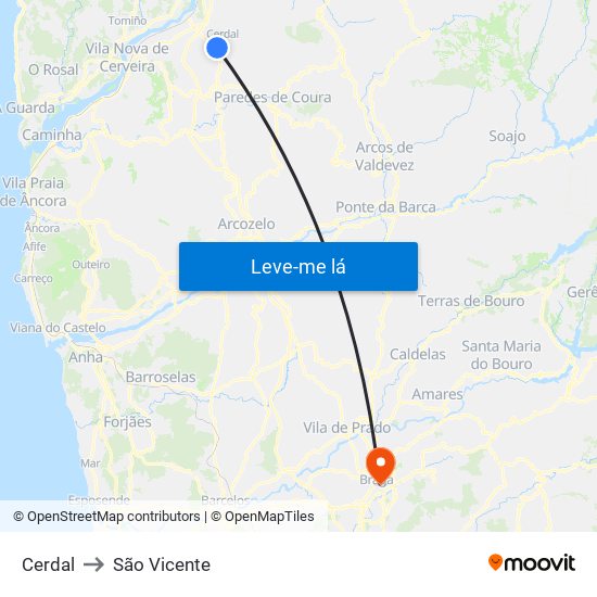 Cerdal to São Vicente map