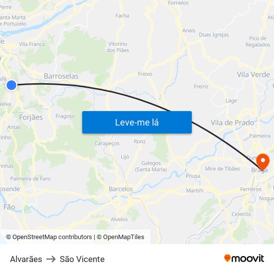 Alvarães to São Vicente map