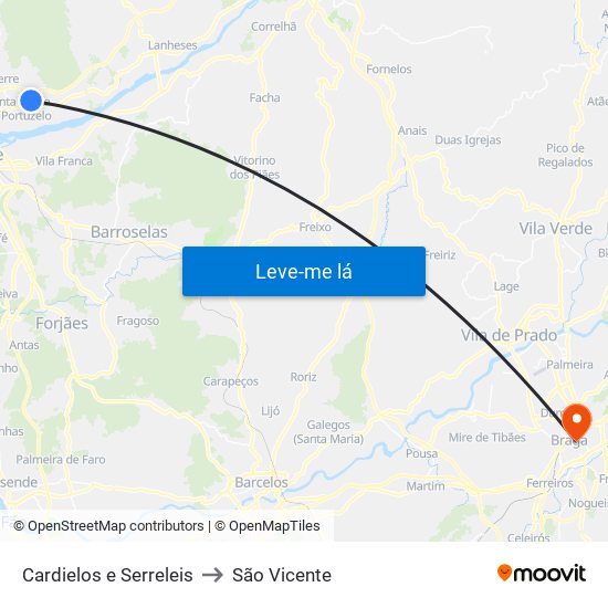 Cardielos e Serreleis to São Vicente map